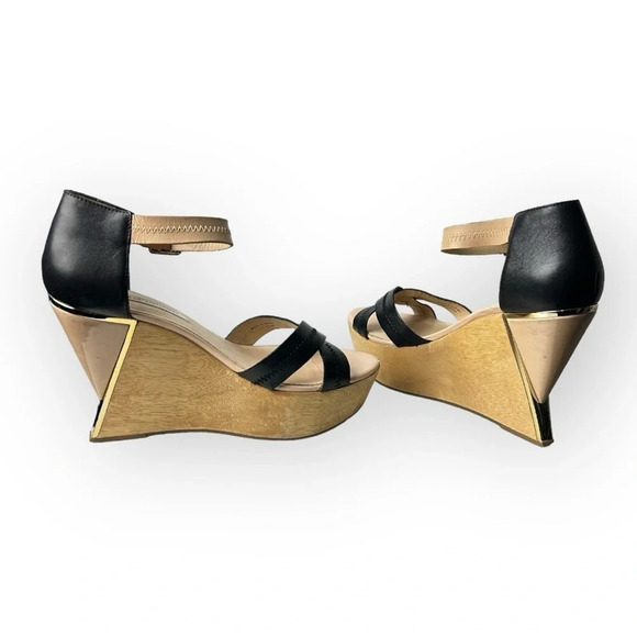 DIANE von FURSTENBERG Alara  Black Natural Designer Platform Sandals 9.5 - Picture 8 of 13